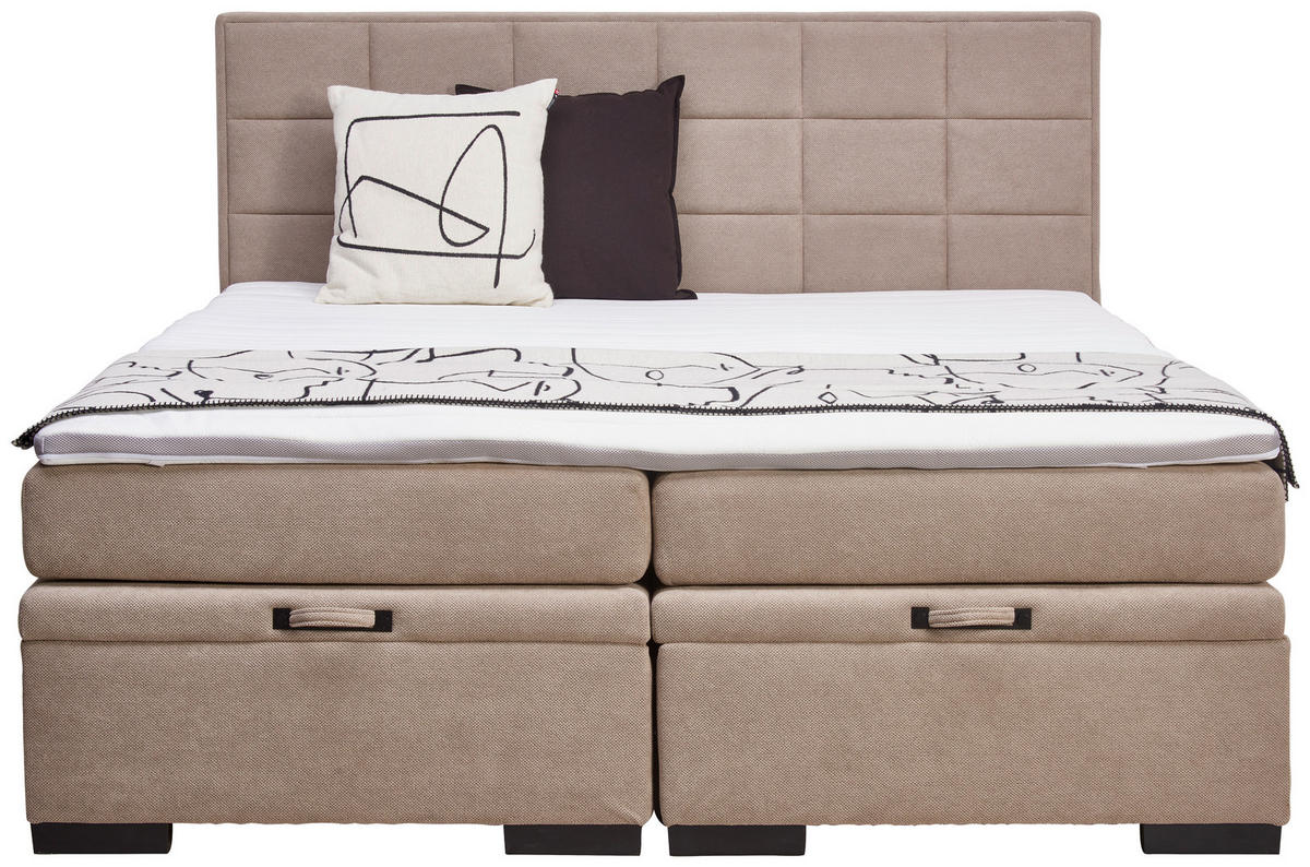 BOXSPRINGBETT 180/200 cm  in Taupe  - Taupe/Schwarz, KONVENTIONELL, Kunststoff/Textil (180/200cm) - home24