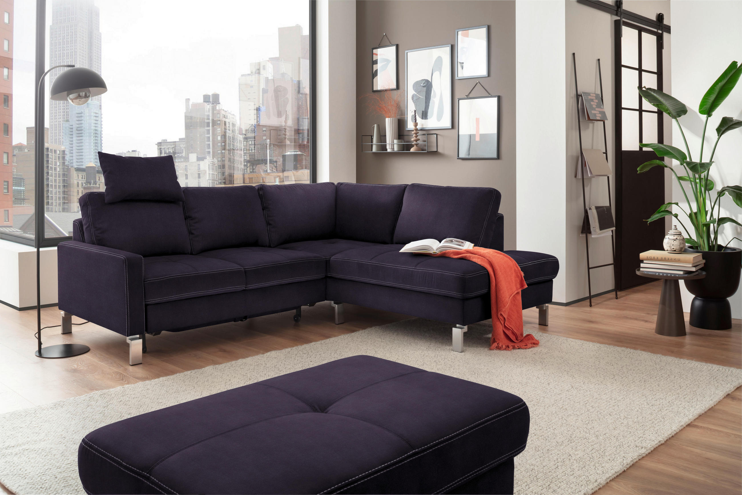 ECKSOFA in Mikrofaser Schwarz  - Chromfarben/Beige, Design, Textil/Metall (229/200cm) - Pure Home Lifestyle