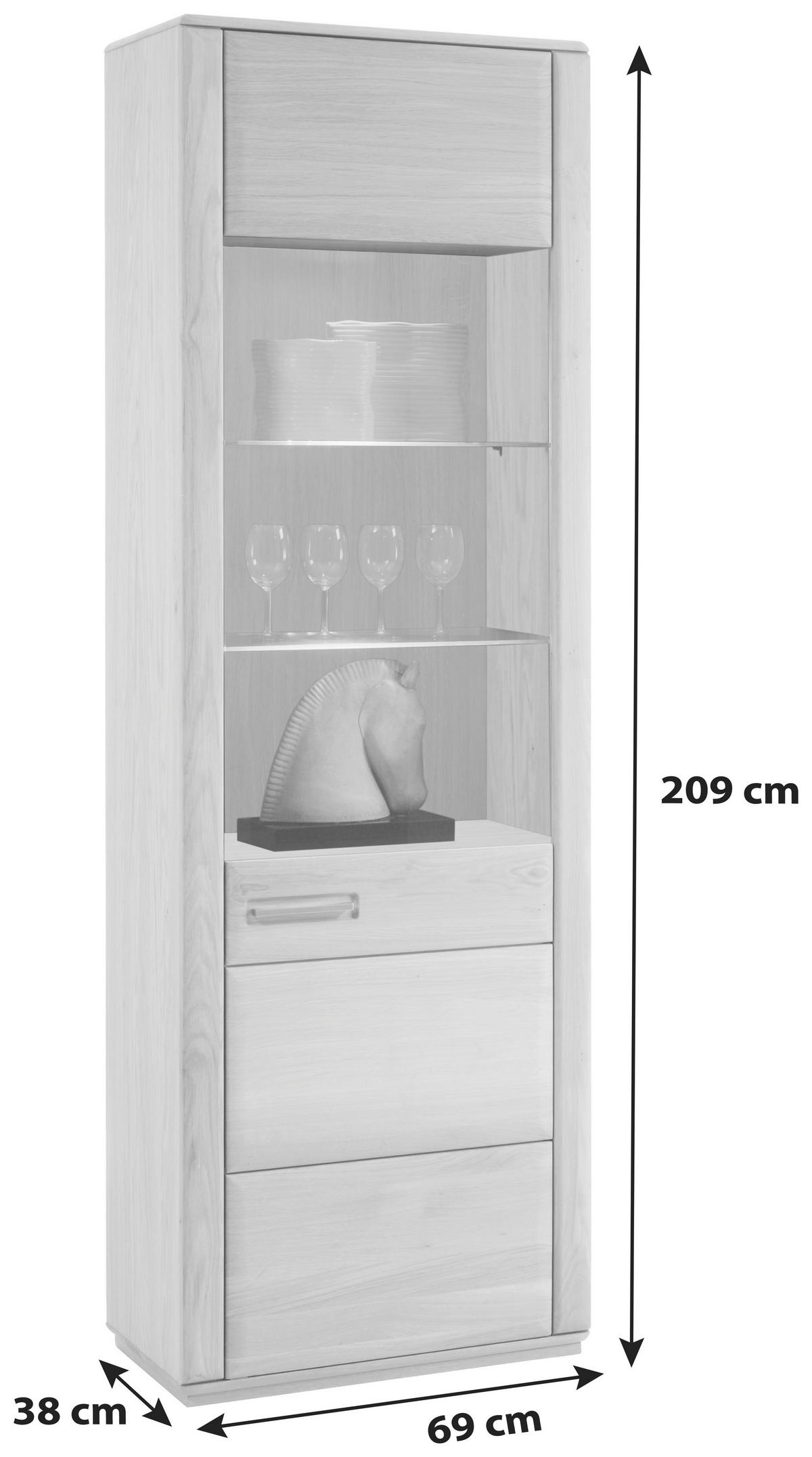 VITRINSKÅP i faner, delar i massivt trä ek ekfärgad  - silver/ekfärgad, Design, metall/trämaterial (69/209/38cm) - Livetastic