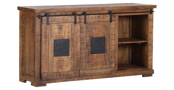 SIDEBOARD Mangoholz massiv Naturfarben Einlegeböden  - Schwarz/Naturfarben, LIFESTYLE, Holz/Metall (160/85/45cm) - Landscape