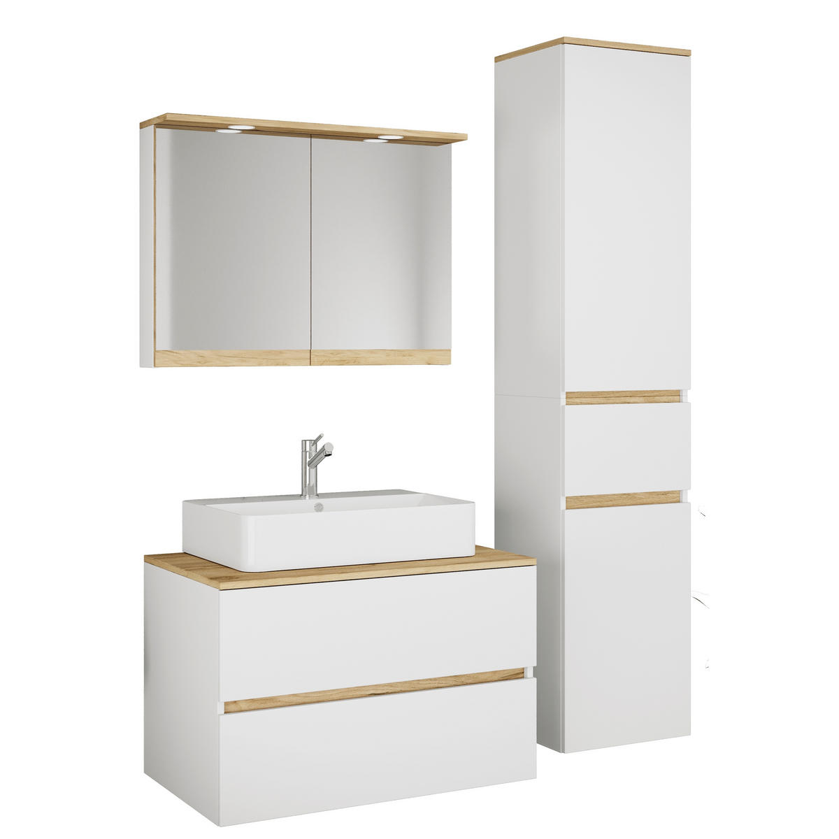 BADEZIMMER 4-teilig  in 120 cm  - Honigeiche/Weiß, Trend, Keramik/Holzwerkstoff (120cm) - MID.YOU