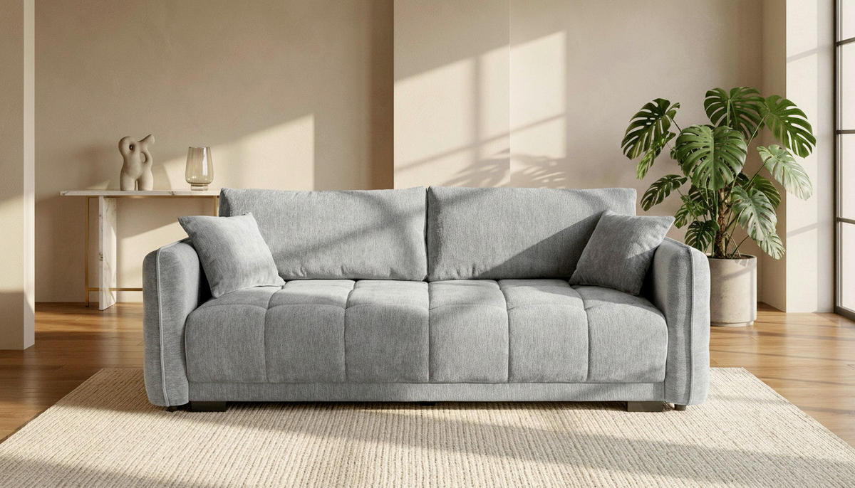 BOXSPRINGSOFA Chenille Grau  inkl. Zierkissen, Rückenkissen, Bettkasten, Schlaffunktion  - Schwarz/Grau, KONVENTIONELL, Kunststoff/Textil (235/94/103cm) - Novel
