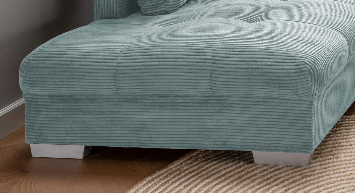 ECKSOFA Hellblau Cord  - Silberfarben/Petrol, Design, Holz/Textil (202/298cm) - MID.YOU