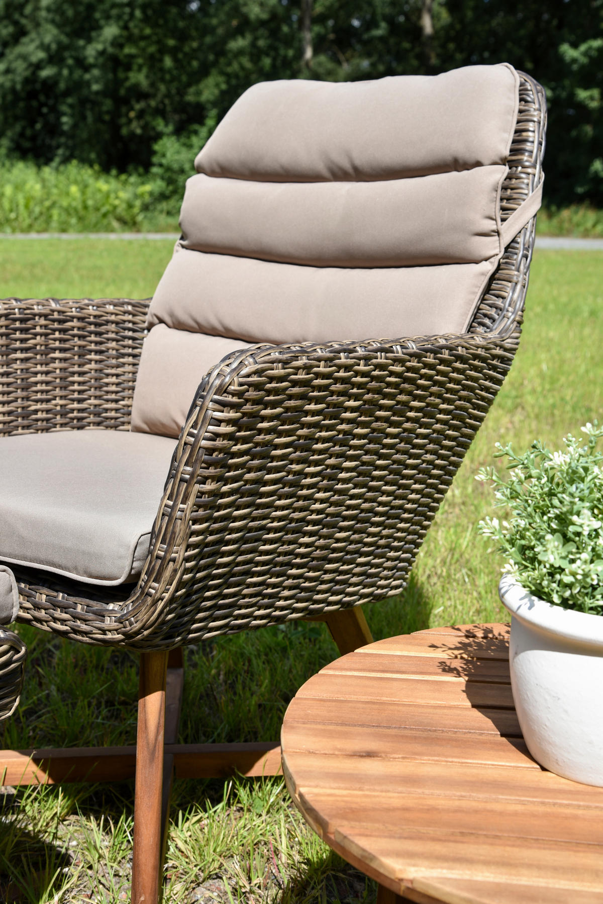 LOUNGESESSEL in Holz, Metall, Kunststoff, Textil Braun, Akaziefarben, Beige  - Beige/Braun, Basics, Holz/Kunststoff (65/95/85cm) - Gardenson