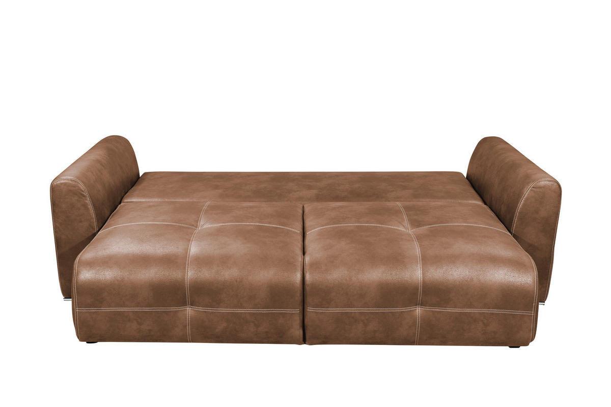 SCHLAFSOFA  mit Lederlook Hellbraun  - Chromfarben/Hellbraun, MODERN, Kunststoff/Textil (245/85/115cm) - Livetastic