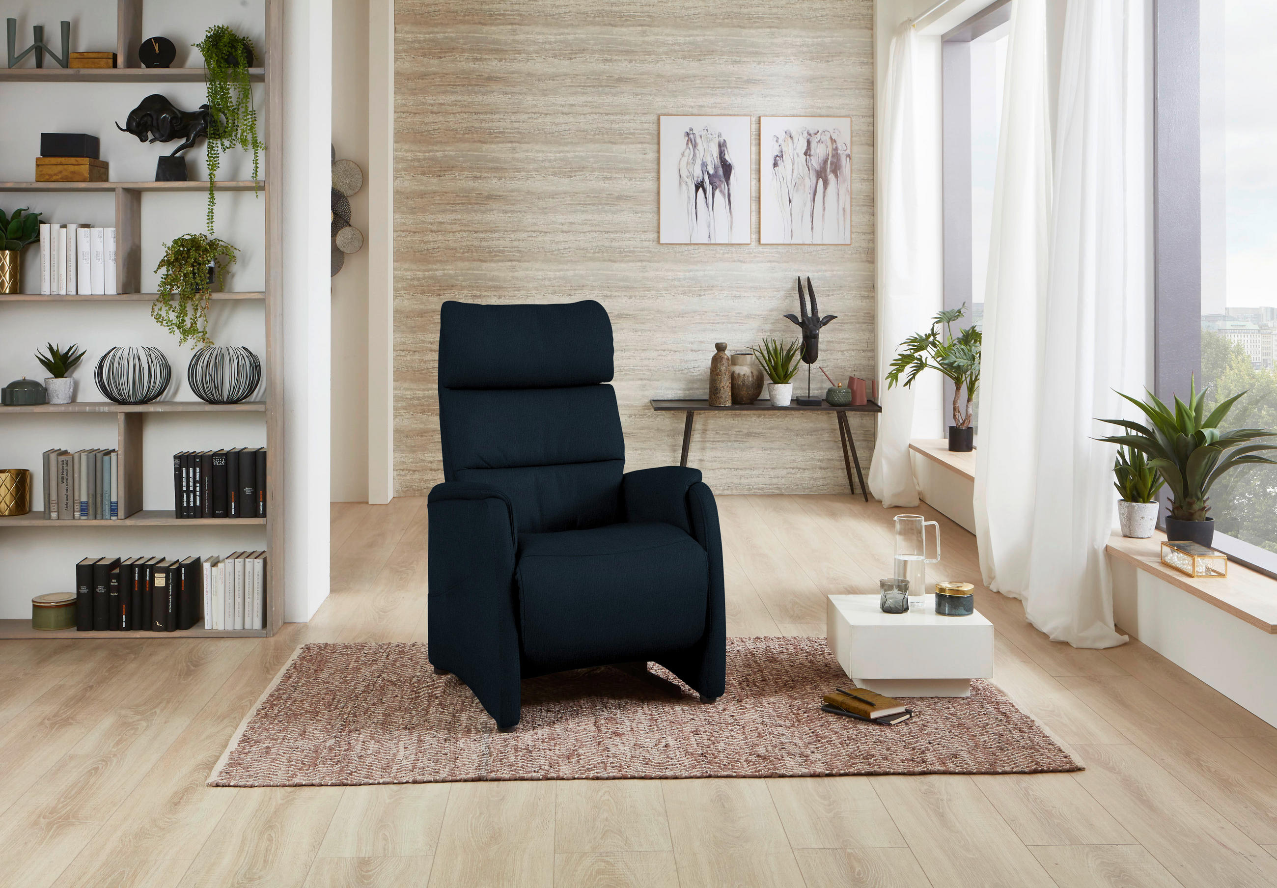 FERNSEHSESSEL in Dunkelblau  - Schwarz/Dunkelblau, KONVENTIONELL, Leder/Kunststoff (69/109/83cm) - Cantus