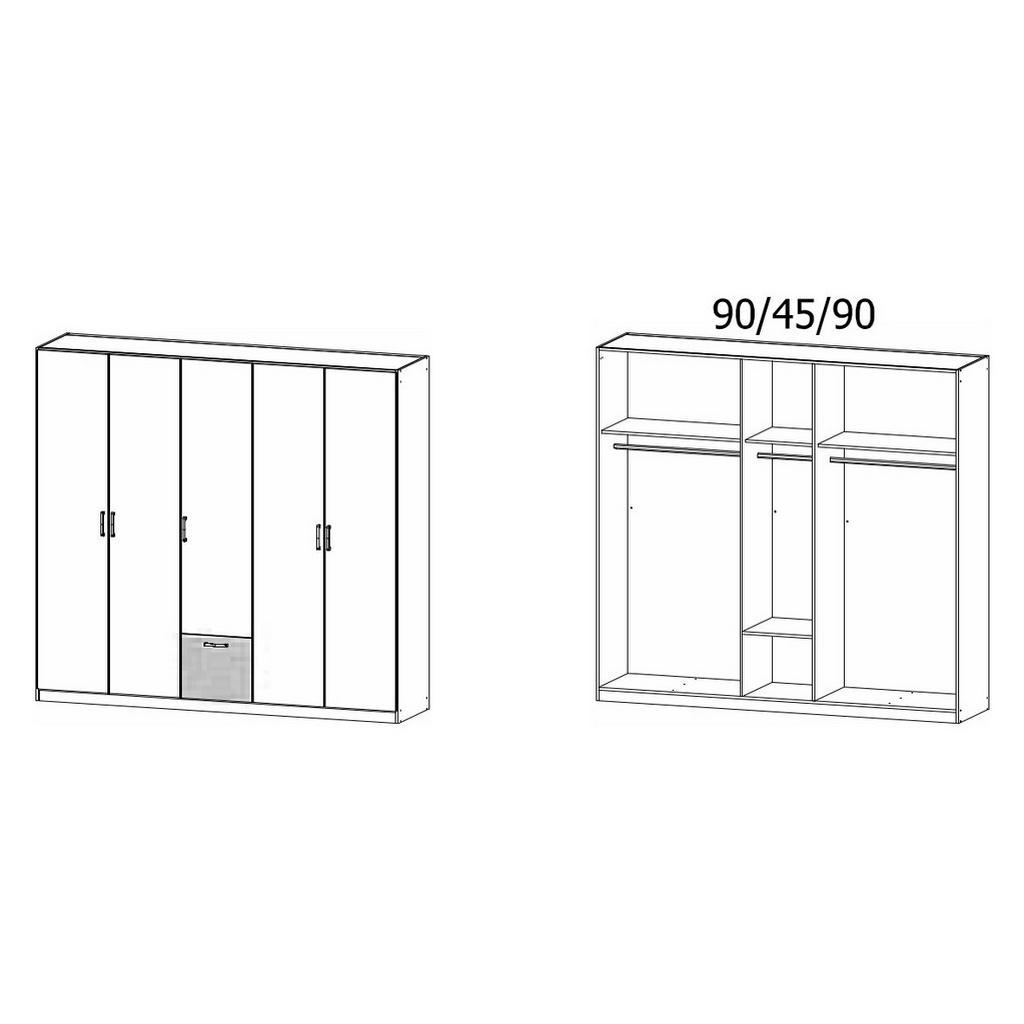 Thumbnail - Rauch Möbel Kleiderschrank, Grau, Metall, 4 Fächer, 1 Schubladen, 226x210x54 cm, Blauer Engel, Goldenes M, Made in Germa...