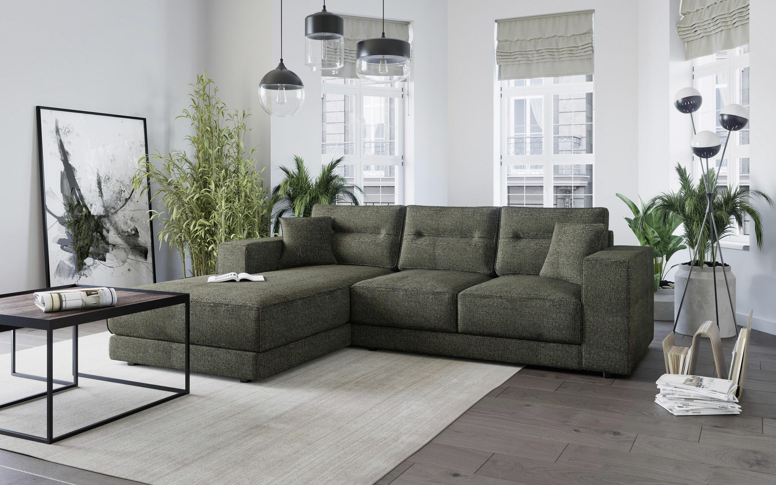 ECKSOFA in Flachgewebe Braun  - Edelstahlfarben/Braun, Design, Kunststoff/Textil (195/272cm) - Livetastic