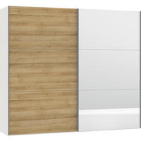 SCHWEBETÜRENSCHRANK  in Weiß, Eichefarben  - Eichefarben/Silberfarben, Design, Glas/Holzwerkstoff (252/220/65cm) - Jutzler