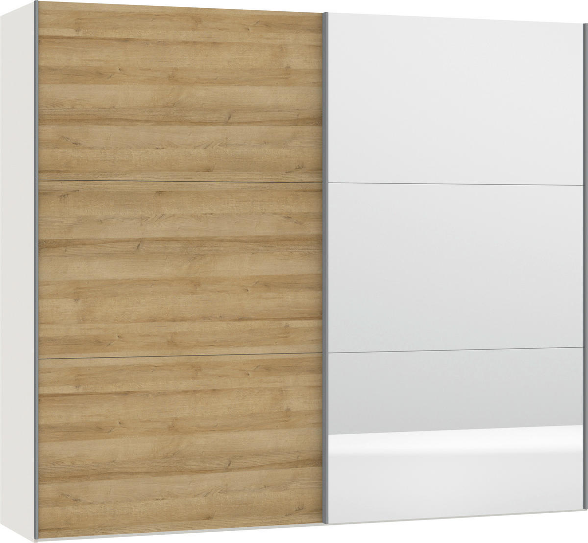 SCHWEBETÜRENSCHRANK  in Weiß, Eichefarben  - Eichefarben/Silberfarben, Design, Glas/Holzwerkstoff (252/220/65cm) - Jutzler