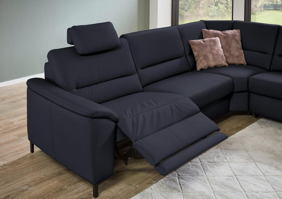 ECKSOFA Echtleder Dunkelblau  - Schwarz/Dunkelblau, Konventionell, Leder/Metall (290/249cm) - Beldomo Premium