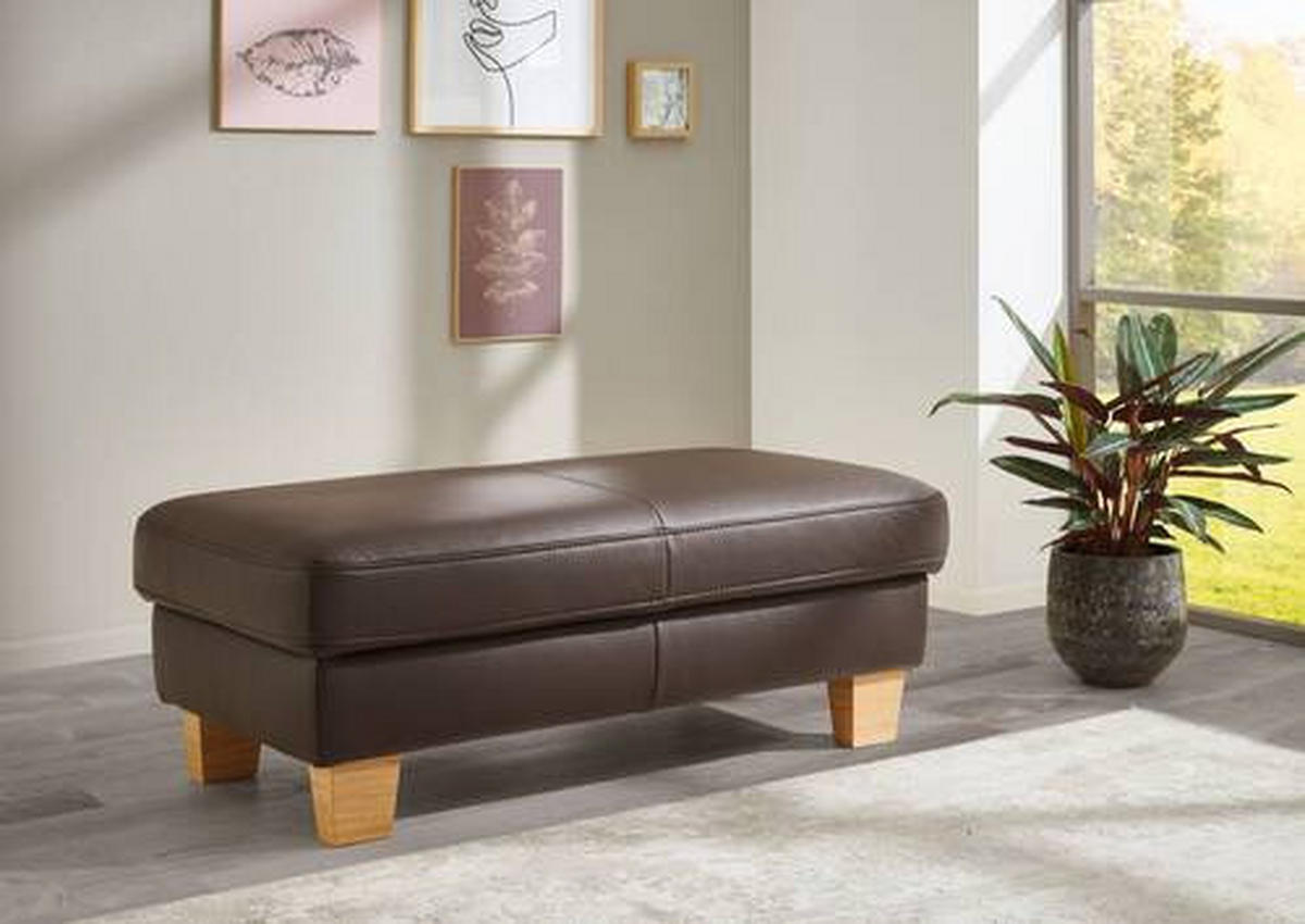 ECKSOFA in Echtleder Dunkelbraun  - Eiche Bianco/Dunkelbraun, Konventionell, Leder/Holz (235/259cm) - Valdera