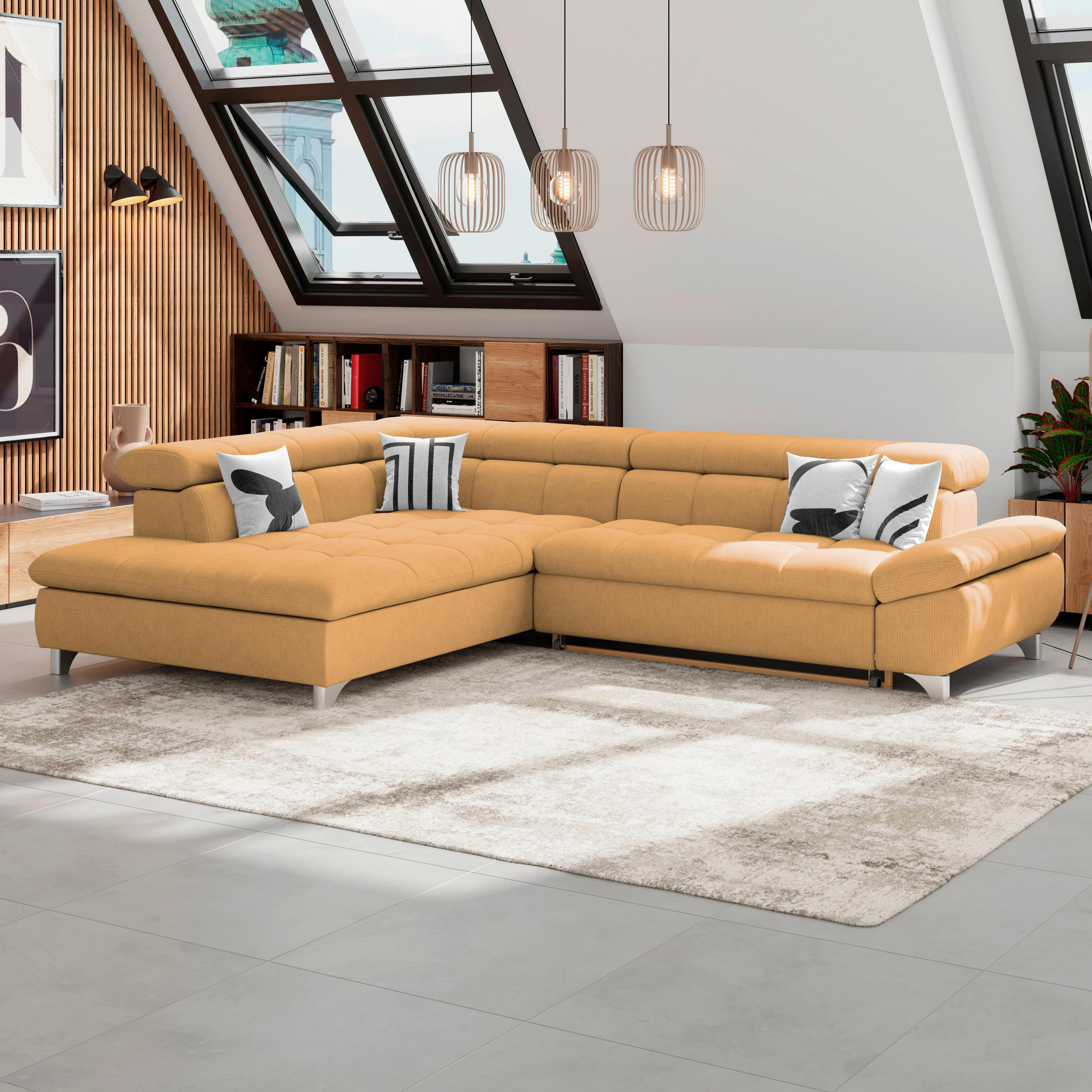 ECKSOFA Goldfarben Chenille  - Chromfarben/Goldfarben, KONVENTIONELL, Textil/Metall (234/312cm) - Livetastic