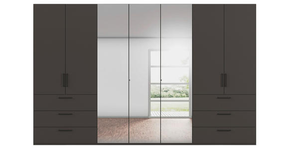 DREHTÜRENSCHRANK 350/235/61 cm,  in Graphitfarben, 7-türig  - Chromfarben/Schwarz, Basics, Glas/Holzwerkstoff (350/235/61cm) - Novel