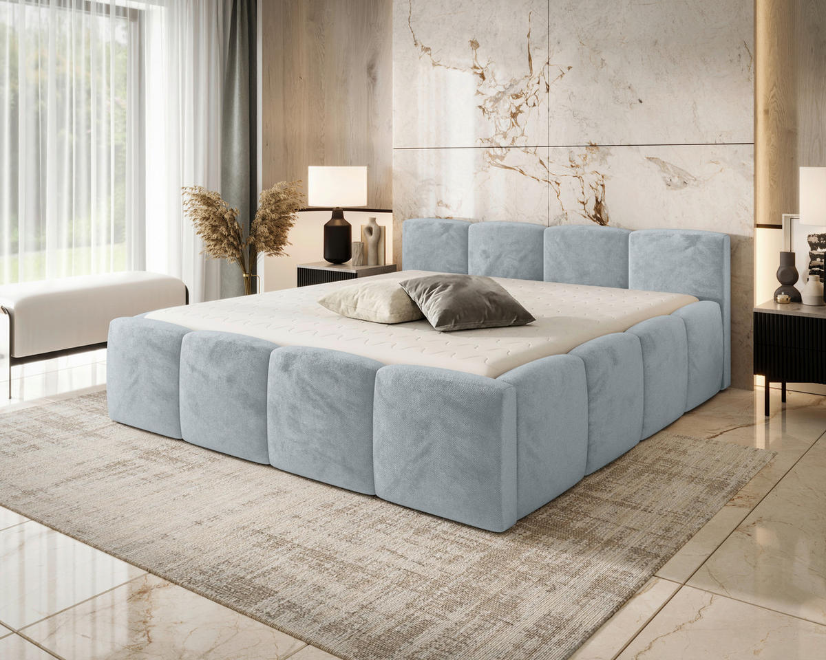 POLSTERBETT 180/200 cm,  in Hellgrau, gepolstertes Kopfteil, Lattenrost, Bettkasten,  - Hellgrau/Schwarz, MODERN, Holz/Textil (180/200cm) - Chameo