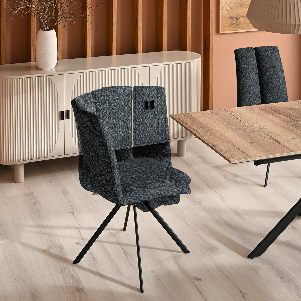 STUHL  Stoffauswahl Webstoff  - Graublau/Anthrazit, Design, Textil/Metall (50/92/64cm) - Venjakob