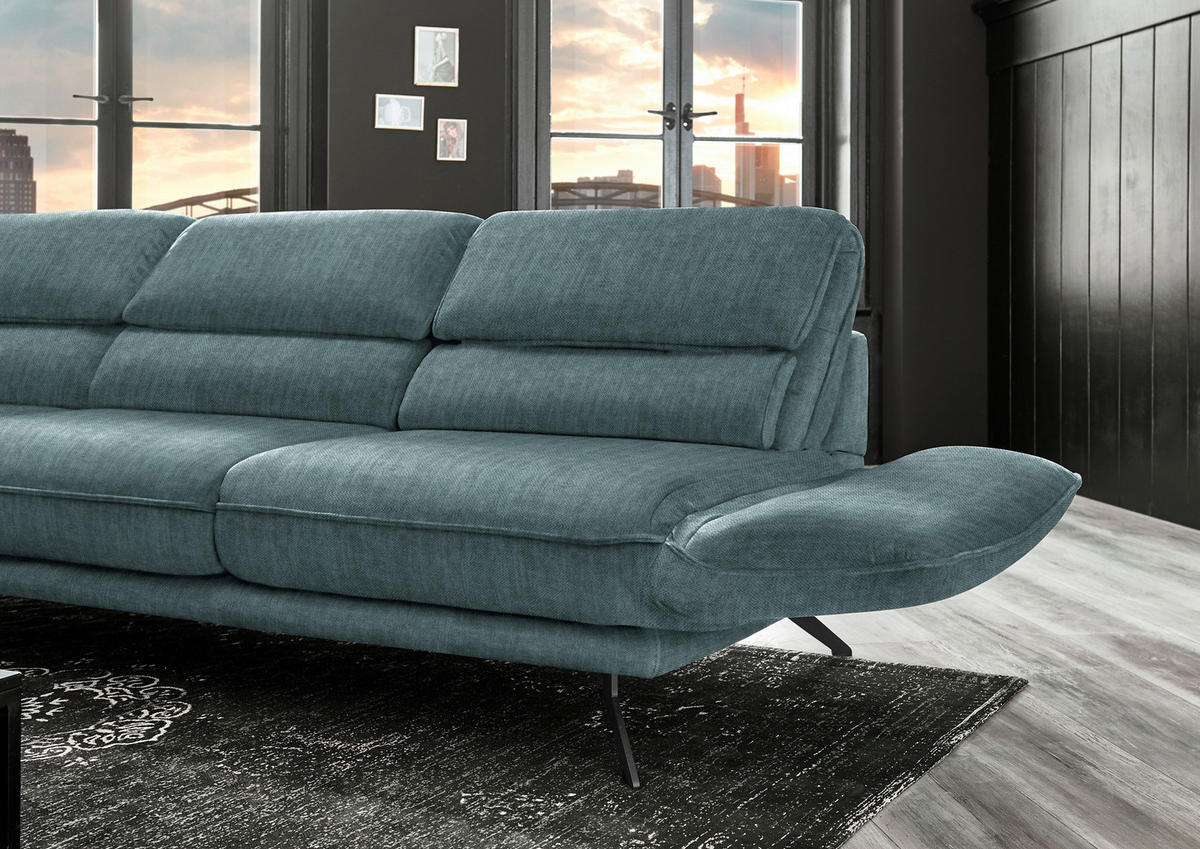 ECKSOFA in Velours Opal  - Opal/Schwarz, Design, Textil/Metall (153/283cm) - Valdera