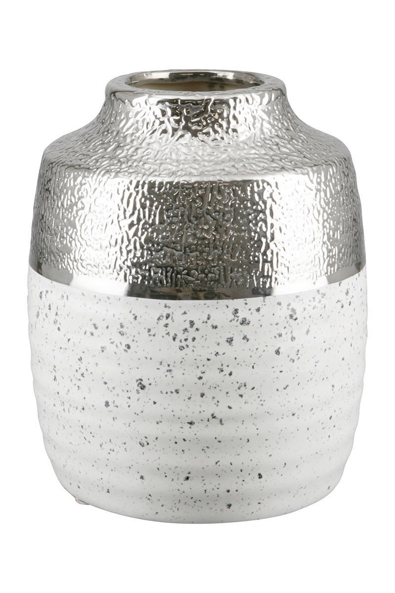 VASE  - Weiss/Silberfarben, Basics, Keramik (12/12/15cm)