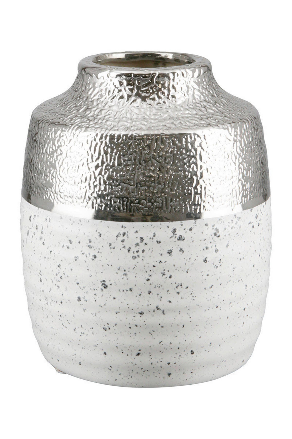 VASE  - Weiss/Silberfarben, Basics, Keramik (12/12/15cm)