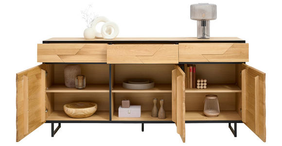 SIDEBOARD Schwarz, Wildeiche  180/90/42 cm  - Wildeiche/Schwarz, Natur, Holz/Holzwerkstoff (180/90/42cm) - Linea Natura