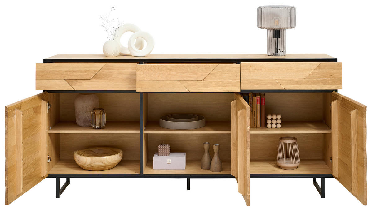 SIDEBOARD Schwarz, Wildeiche  180/90/42 cm  - Wildeiche/Schwarz, Natur, Holz/Holzwerkstoff (180/90/42cm) - Linea Natura