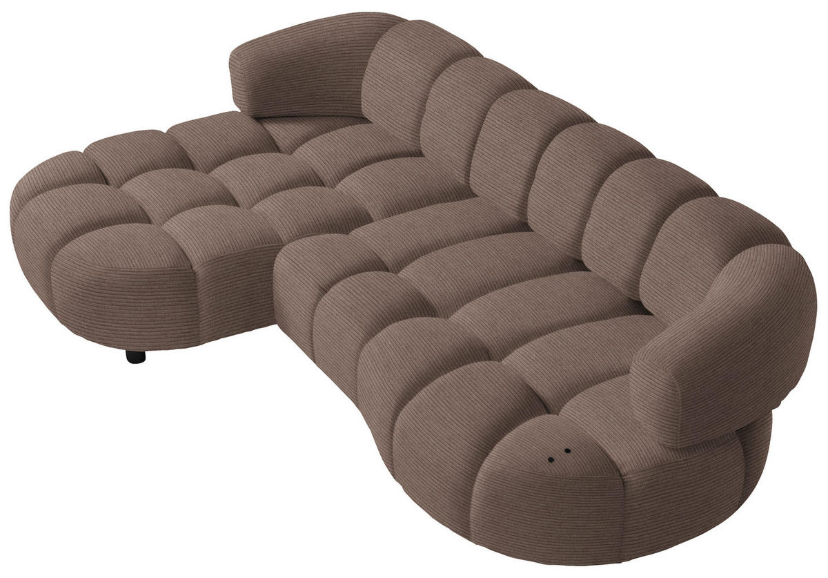 ECKSOFA Taupe Cord, Velours  - Taupe/Schwarz, Design, Holz/Textil (183/284cm) - Welnova