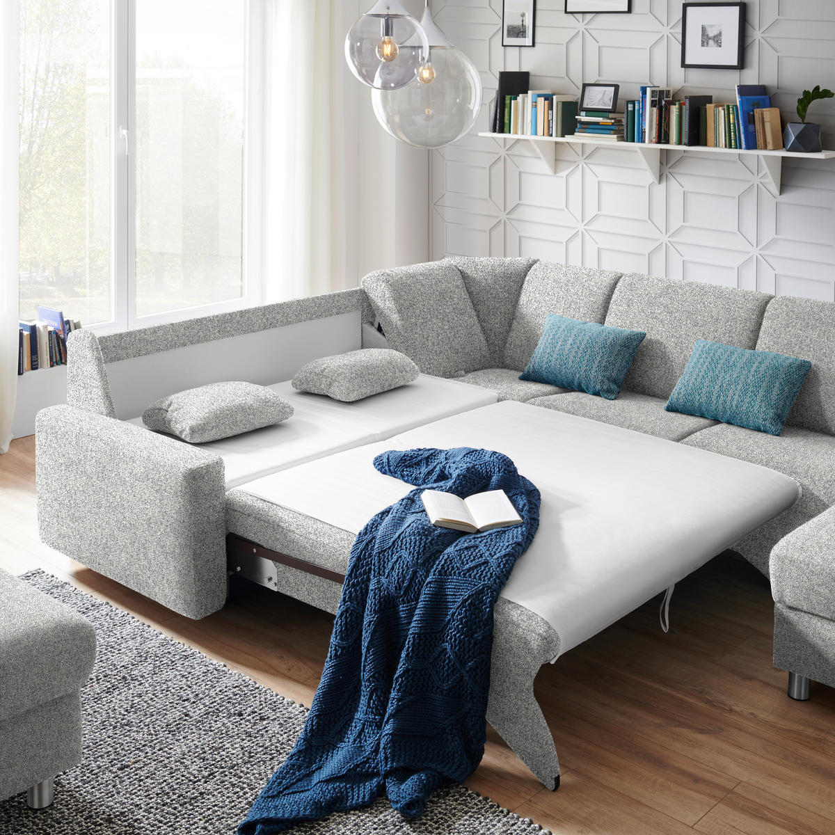 WOHNLANDSCHAFT  in Mikrovelours Naturfarben  - Alufarben/Naturfarben, KONVENTIONELL, Kunststoff/Textil (236/322/158cm) - Sedda