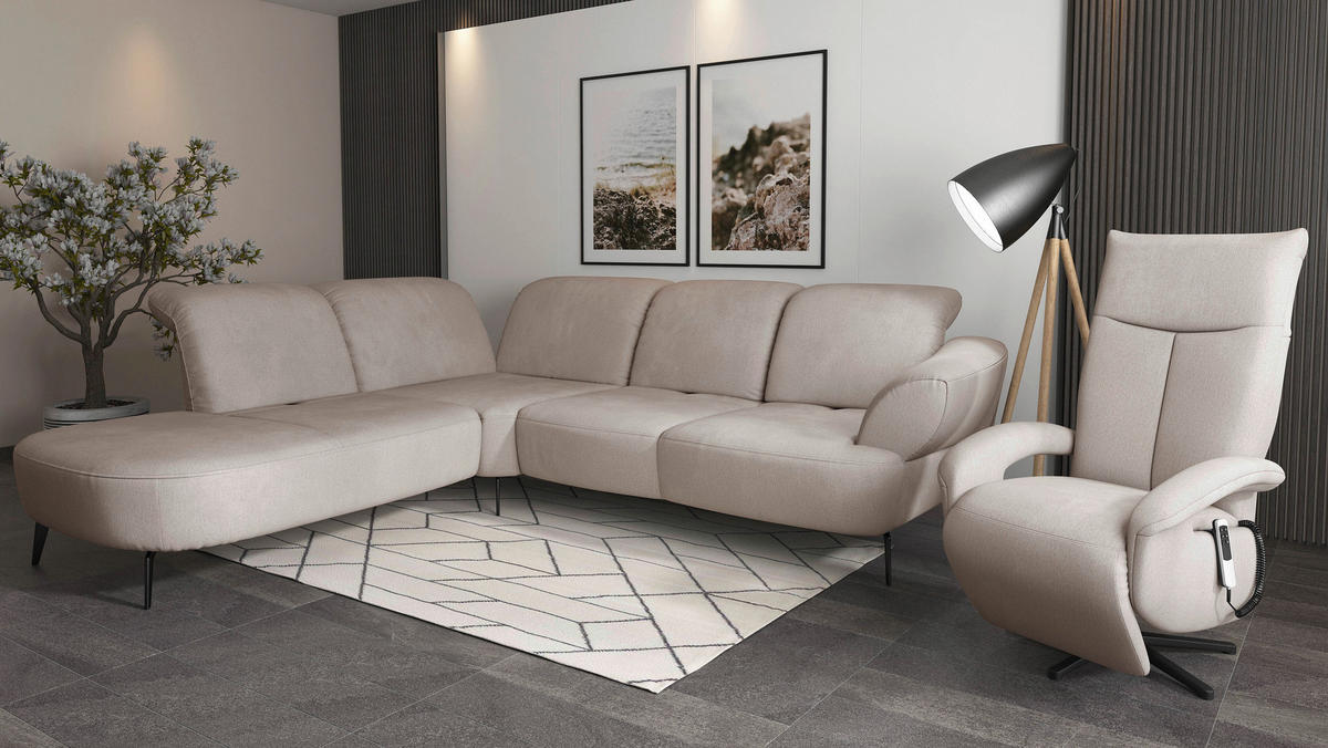 ECKSOFA in Flachgewebe Greige  - Greige/Schwarz, Modern, Textil/Metall (270/302cm) - Sit & More