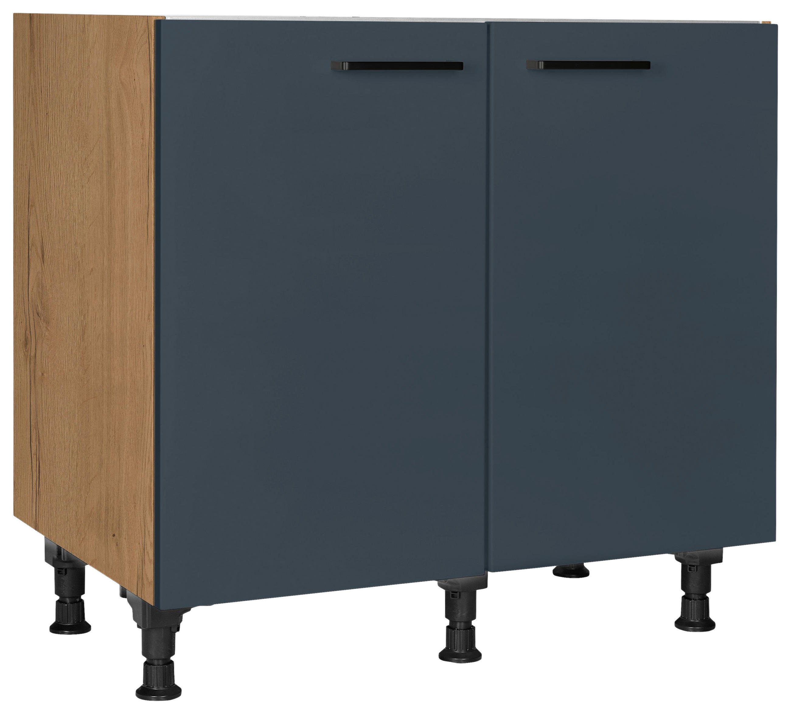 SPÜLENUNTERSCHRANK 90/87/56 cm in Blau, Eichefarben - Blau/Eichefarben, MODERN, Holzwerkstoff/Metall (90/87/56cm) - Nobilia