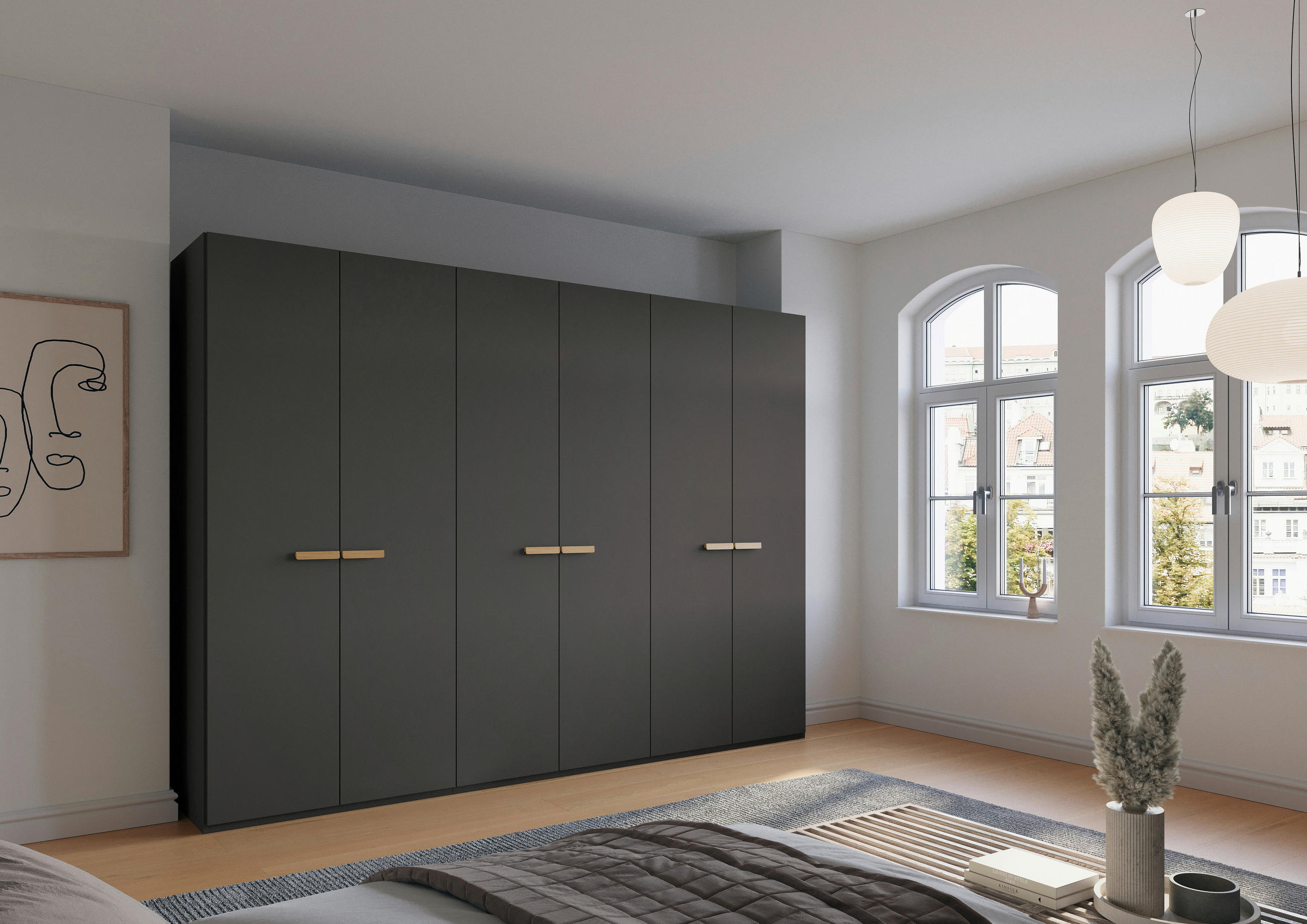 DREHTÜRENSCHRANK 301/223/60 cm 6-türig Graphitfarben  - Graphitfarben, Trend, Holz/Holzwerkstoff (301/223/60cm) - Novel