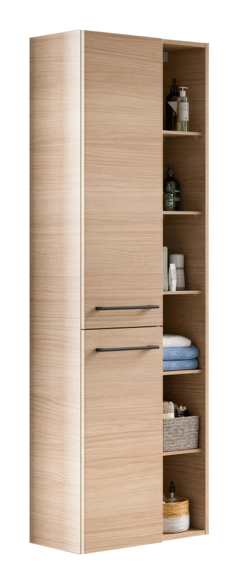 HOCHSCHRANK 50/168/33 cm  - Eichefarben/Schwarz, Natur, Holzwerkstoff/Metall (50/168/33cm) - Sadena