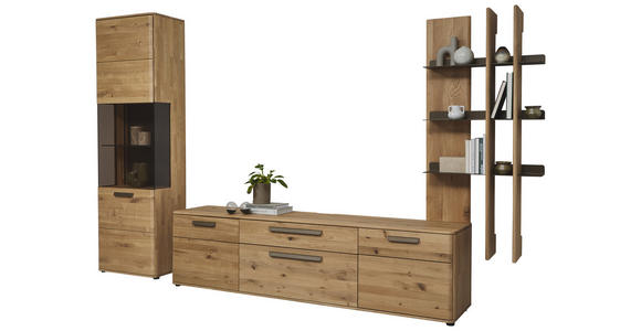 WOHNWAND  in Bronzefarben, Wildeiche  333,6/207/45,2 cm  - Wildeiche/Schwarz, Natur, Glas/Holz (333,6/207/45,2cm) - Valnatura