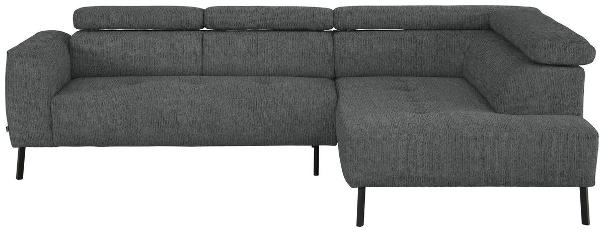 ECKSOFA in Webstoff Dunkelgrau  - Dunkelgrau/Schwarz, Design, Textil/Metall (280/205cm) - MID.YOU