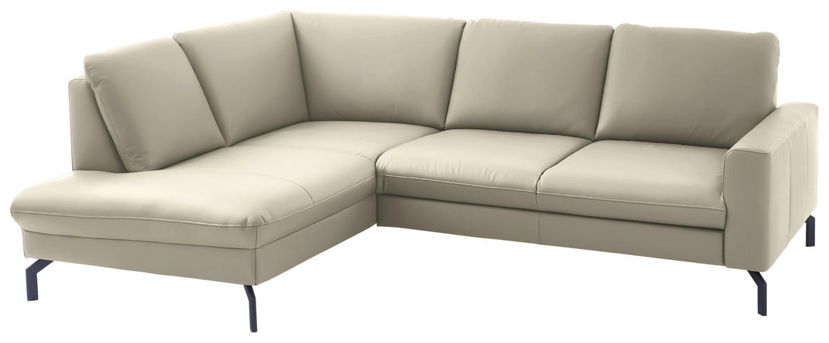 ECKSOFA in Echtleder Ecru  - Ecru/Schwarz, Design, Leder/Metall (194/250cm) - Beldomo Premium