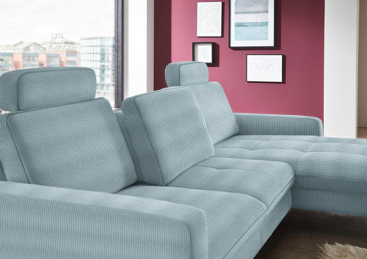 ECKSOFA in Cord Hellblau  - Schwarz/Hellblau, Design, Textil/Metall (302/178cm) - Beldomo Style
