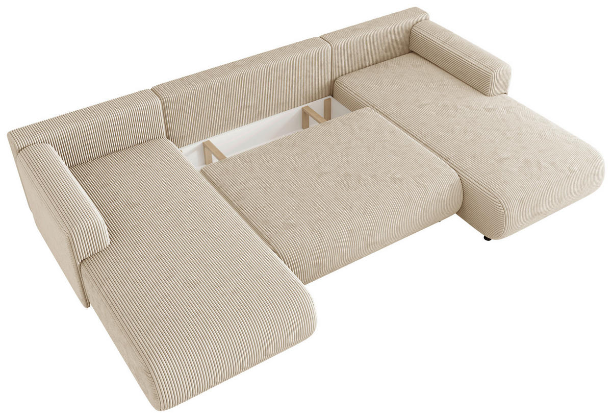 Wohnlandschaft inkl. Funktion Creme Cord  - Creme/Schwarz, KONVENTIONELL, Textil (200/360/200cm) - Xora