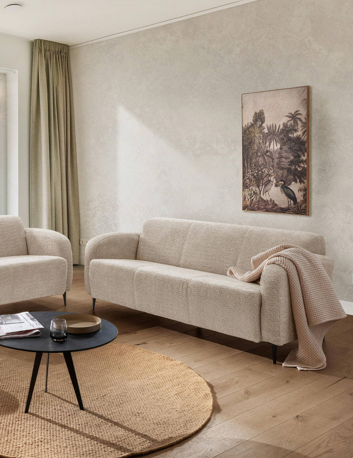 3-SITZER-SOFA in Bouclé Beige  - Beige/Schwarz, MODERN, Textil/Metall (180/76/90cm) - Livetastic