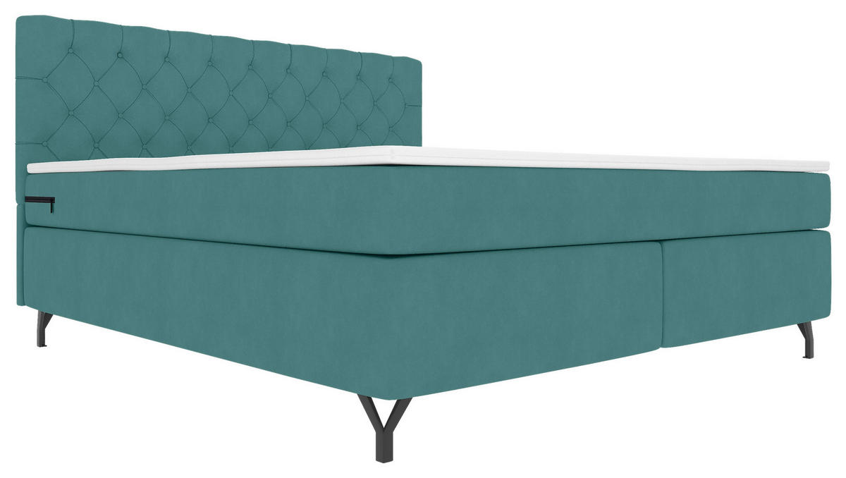BOXSPRINGBETT 180/200 cm  in Türkis  - Türkis/Schwarz, Konventionell, Textil/Metall (180/200cm) - Carryhome