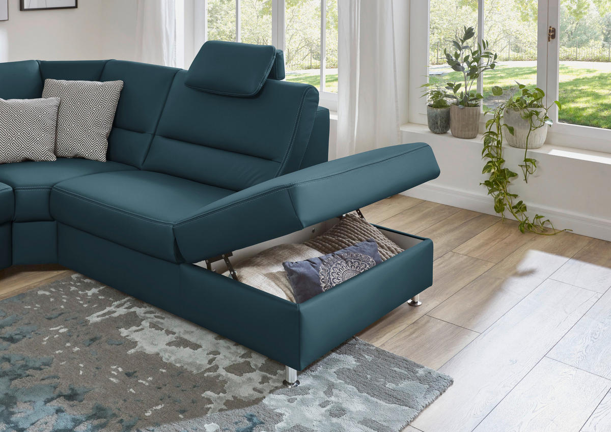 ECKSOFA in Echtleder Blau  - Blau/Beige, Design, Leder/Metall (288/249cm) - Beldomo Premium