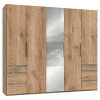 DREHTÜRENSCHRANK 250/216/58 cm 5-türig Eichefarben  - Chromfarben/Eichefarben, MODERN, Glas/Holzwerkstoff (250/216/58cm) - MID.YOU
