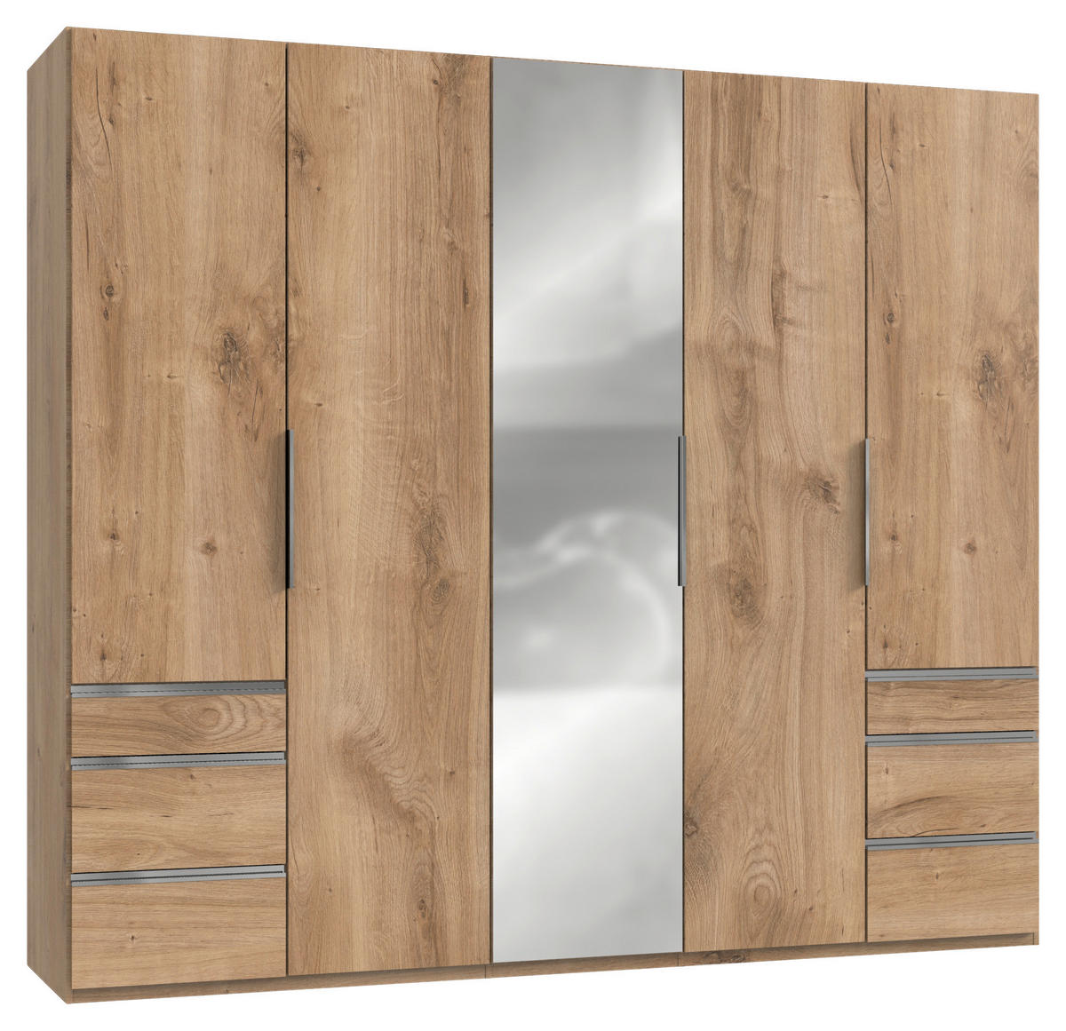 DREHTÜRENSCHRANK 250/216/58 cm 5-türig Eichefarben  - Chromfarben/Eichefarben, MODERN, Glas/Holzwerkstoff (250/216/58cm) - MID.YOU