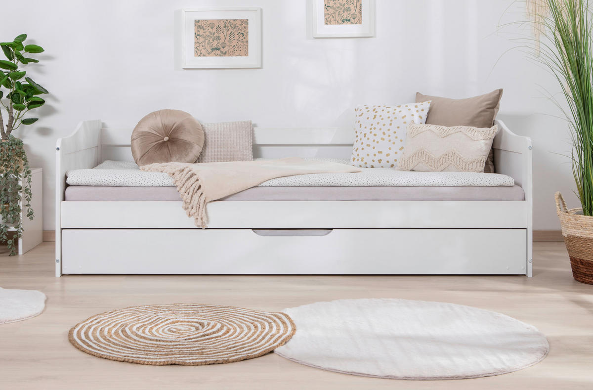 AUSZIEHBETT 90/200 cm,  in Weiß, Bettschublade  - Weiß, Natur, Holz/Kunststoff (90/200cm) - MID.YOU