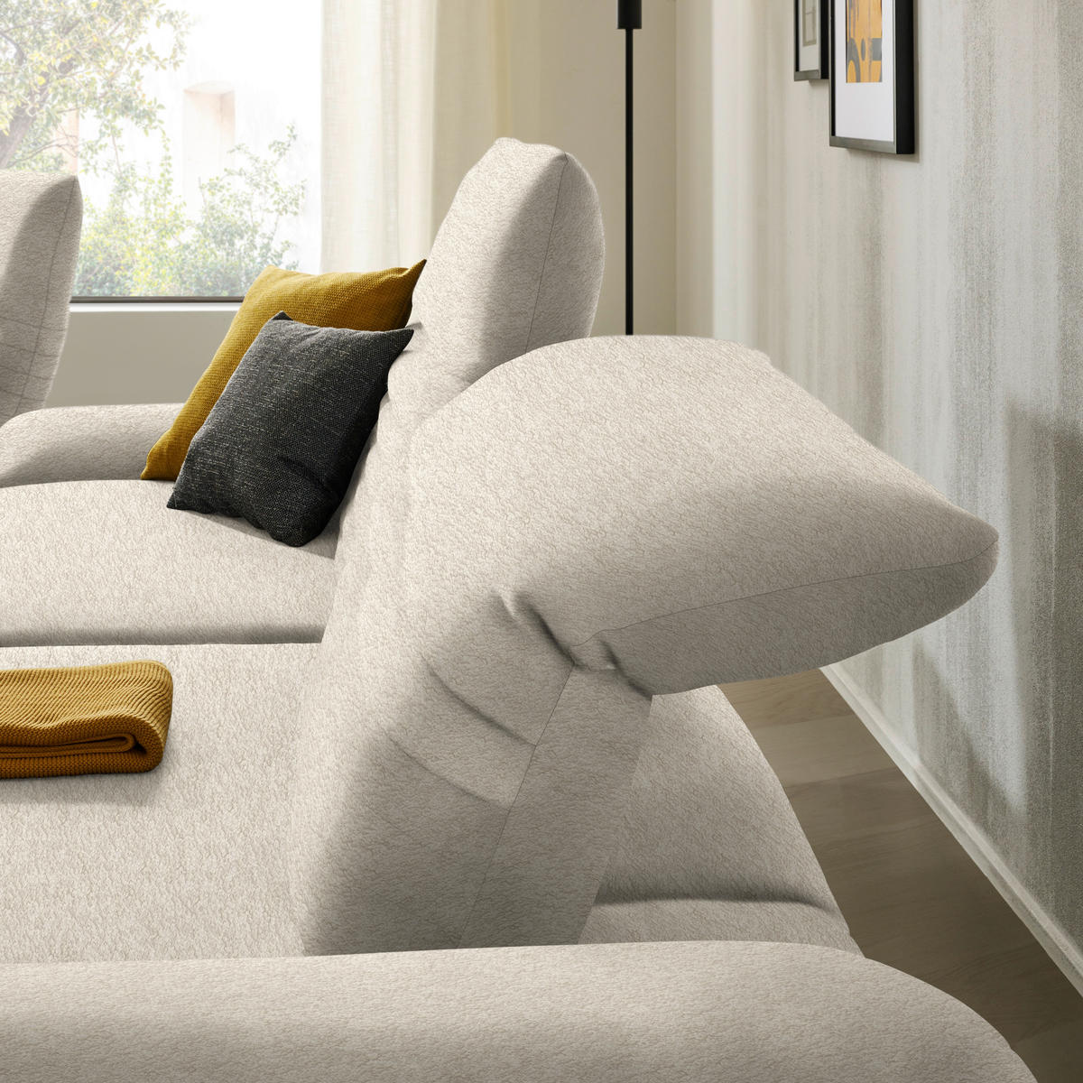 ECKSOFA  in Teddystoff Beige  280/170-195 cm  - Beige/Schwarz, Design, Textil/Metall (280/170-195cm) - Dieter Knoll