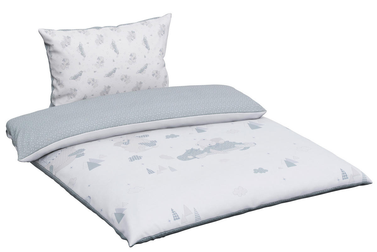 SET ZA DJEČJI KREVETIĆ  100/135 cm    Kleiner Drache  - bijela/siva, Basics, tekstil (100/135cm) - Patinio