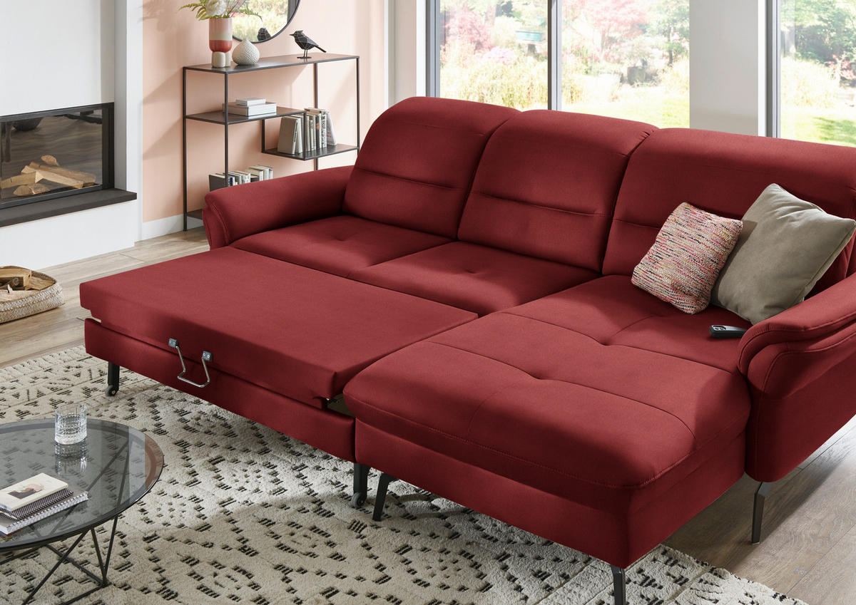 ECKSOFA in Flachgewebe Rot  - Rot/Schwarz, Konventionell, Textil/Metall (260/181cm) - Beldomo Speed
