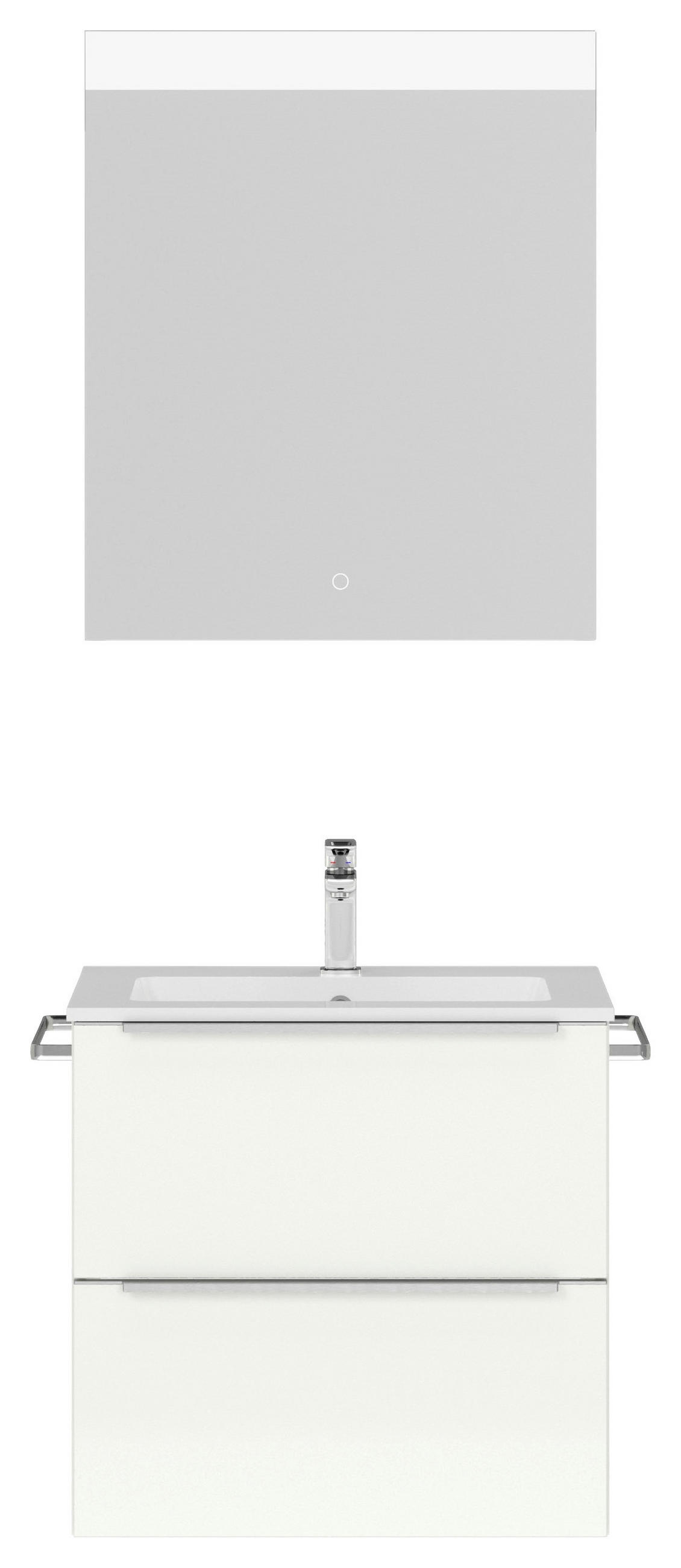 BADEZIMMER  in 61 cm  - Edelstahlfarben/Weiß Hochglanz, MODERN, Holzwerkstoff/Stein (61cm) - Nobilia