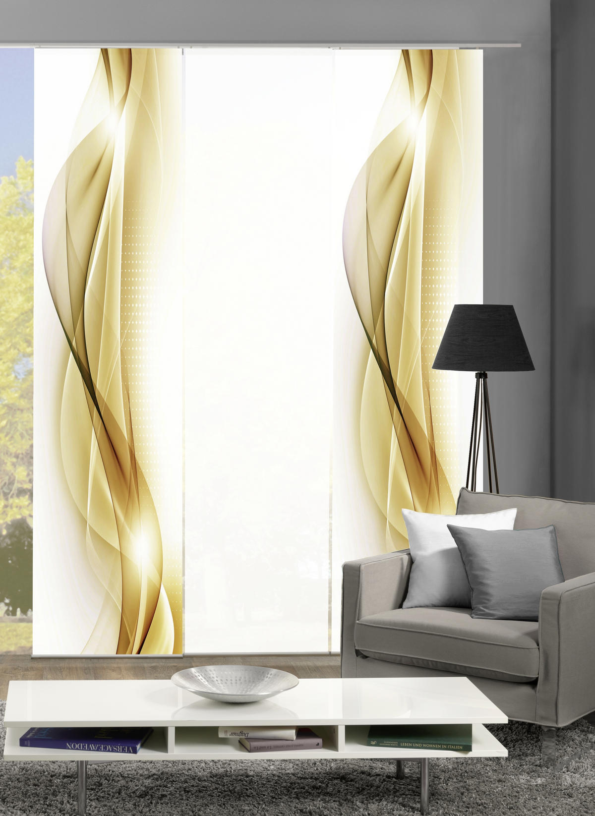 FLÄCHENVORHANG NEBLANA, 3-TLG.  3 Stück  blickdicht   60/245 cm  - Goldfarben, Basics, Textil (60/245cm)