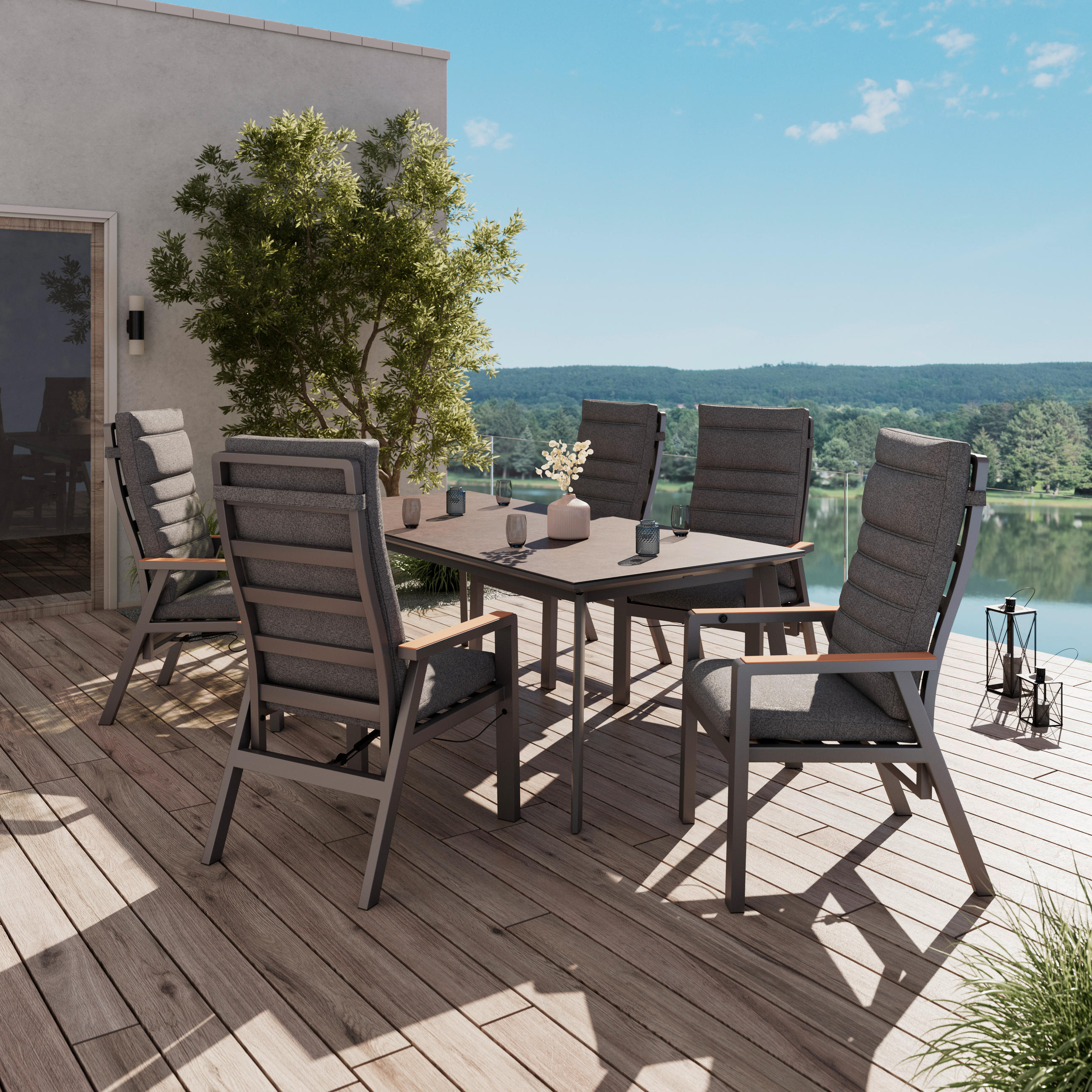 GARTEN-RELAXSESSEL Aluminium  - Dunkelgrau/Naturfarben, MODERN, Kunststoff/Textil (60/110/74cm) - Ambia Garden