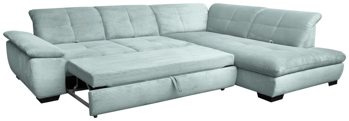 ECKSOFA in Cord Pastellblau  - Pastellblau/Schwarz, Design, Textil/Metall (313/242cm) - Xora