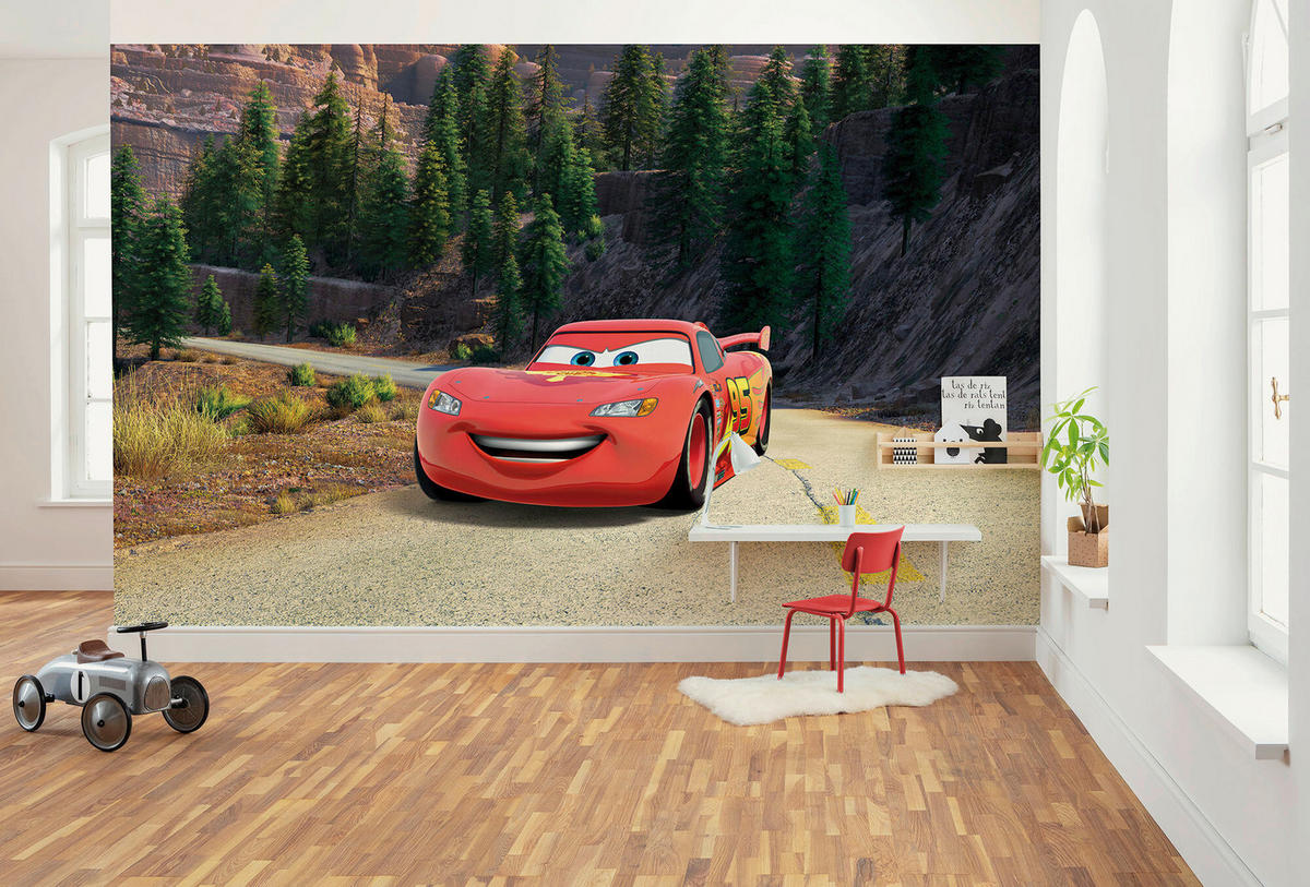 FOTOTAPETE CARS EVERY ROAD HAS A STORY  - Rot, Design, Textil (400/250cm) - Disney